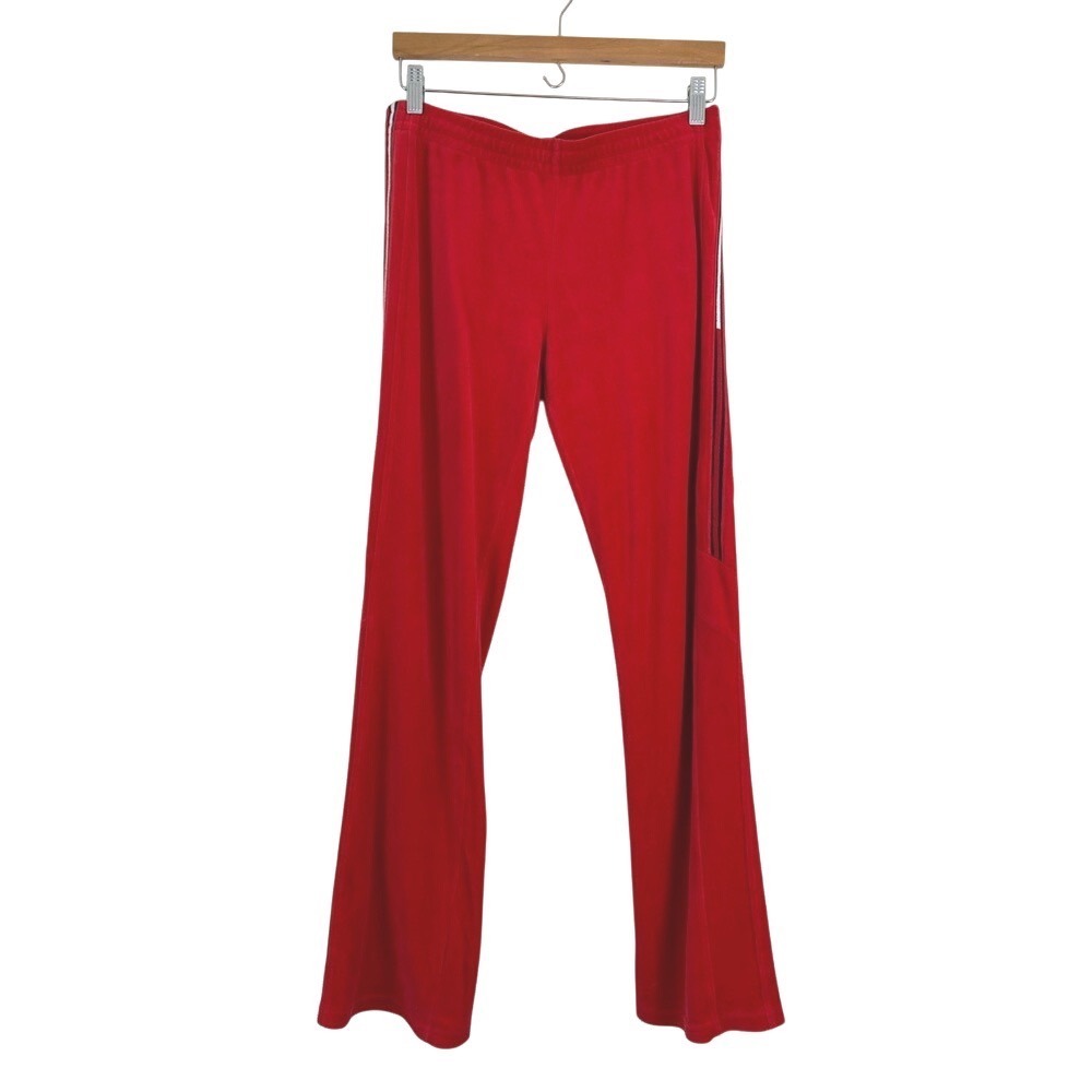 Vintage Y2K Tommy Hilfiger Red Velour Track‎ Pants with Striped Detail
